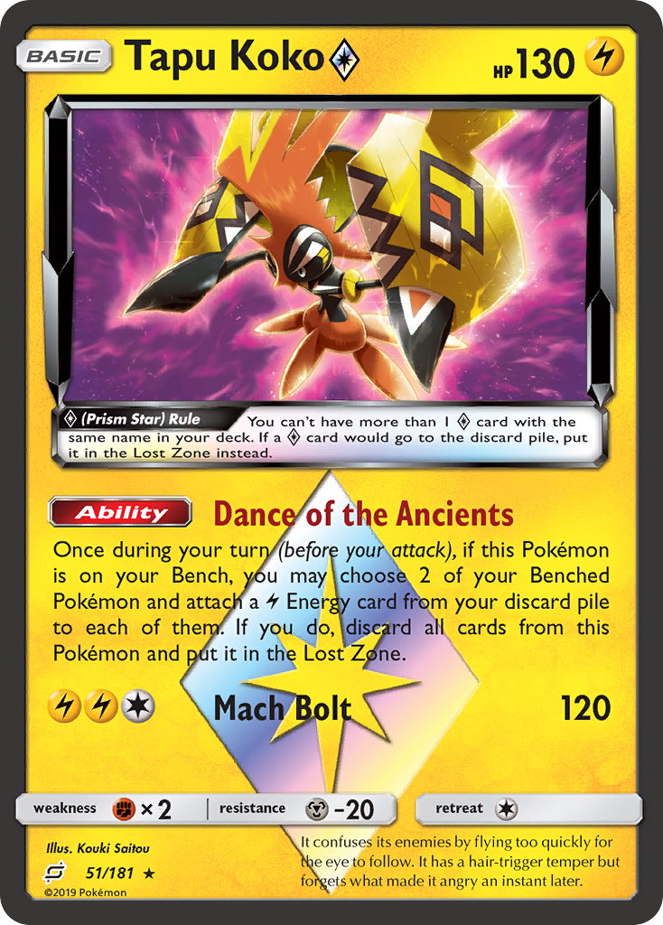 Tapu Koko ◇ 51/181 English Pokémon card from Team Up (2019)