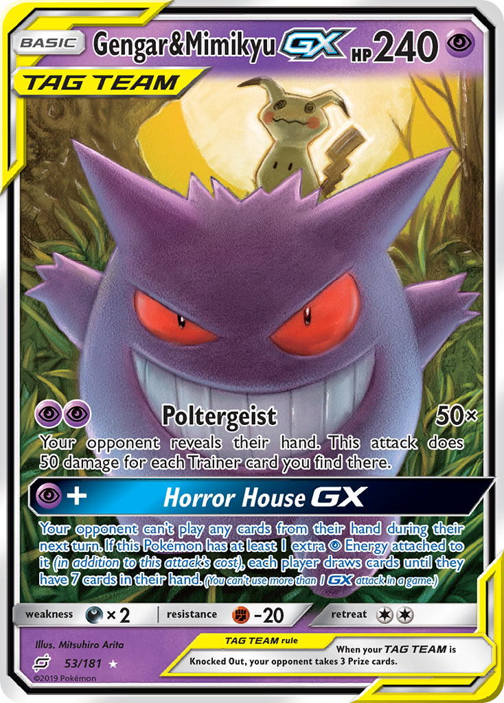 Gengar & Mimikyu-GX 53/181 English Pokémon card from Team Up (2019)