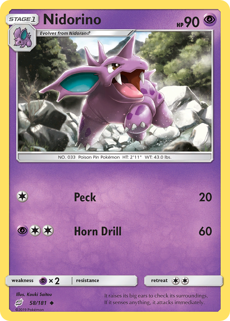 Nidorino 58/181 English Pokémon card from Team Up (2019)