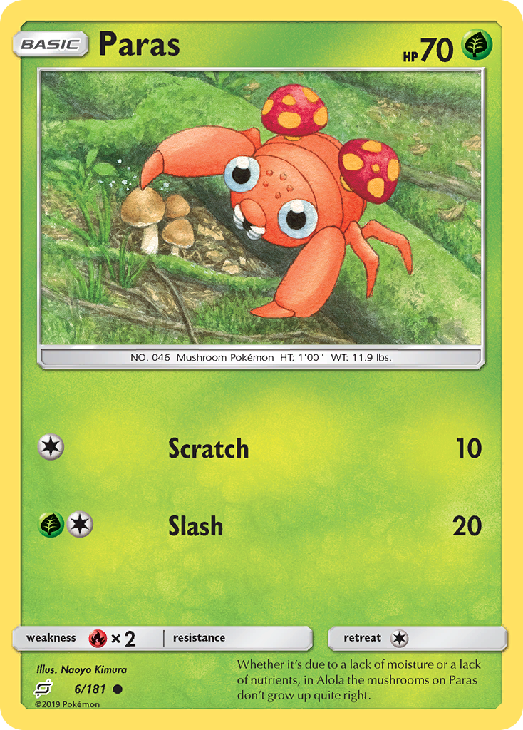 Paras 6/181 English Pokémon card from Team Up (2019)
