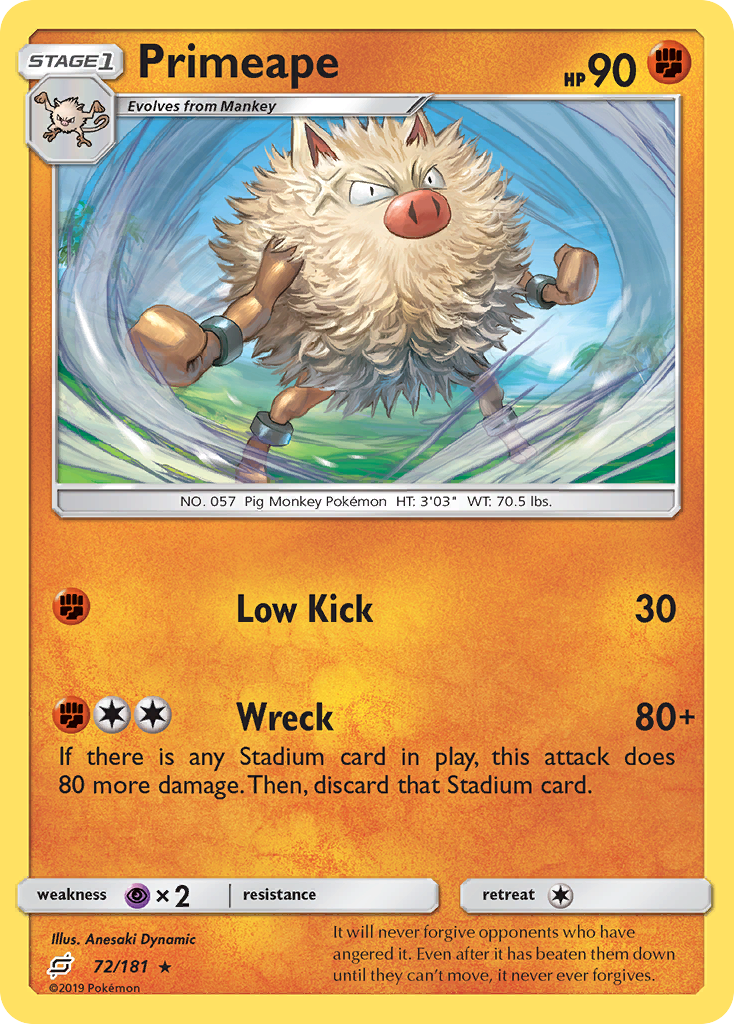 Primeape 72/181 English Pokémon card from Team Up (2019)