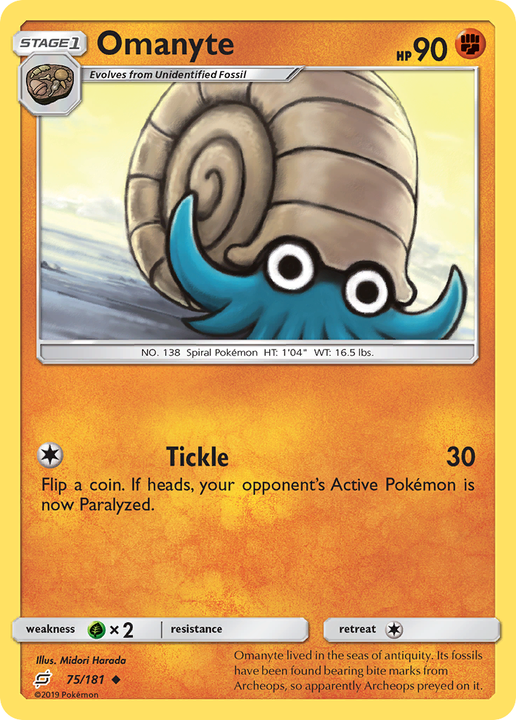 Omanyte 75/181 English Pokémon card from Team Up (2019)