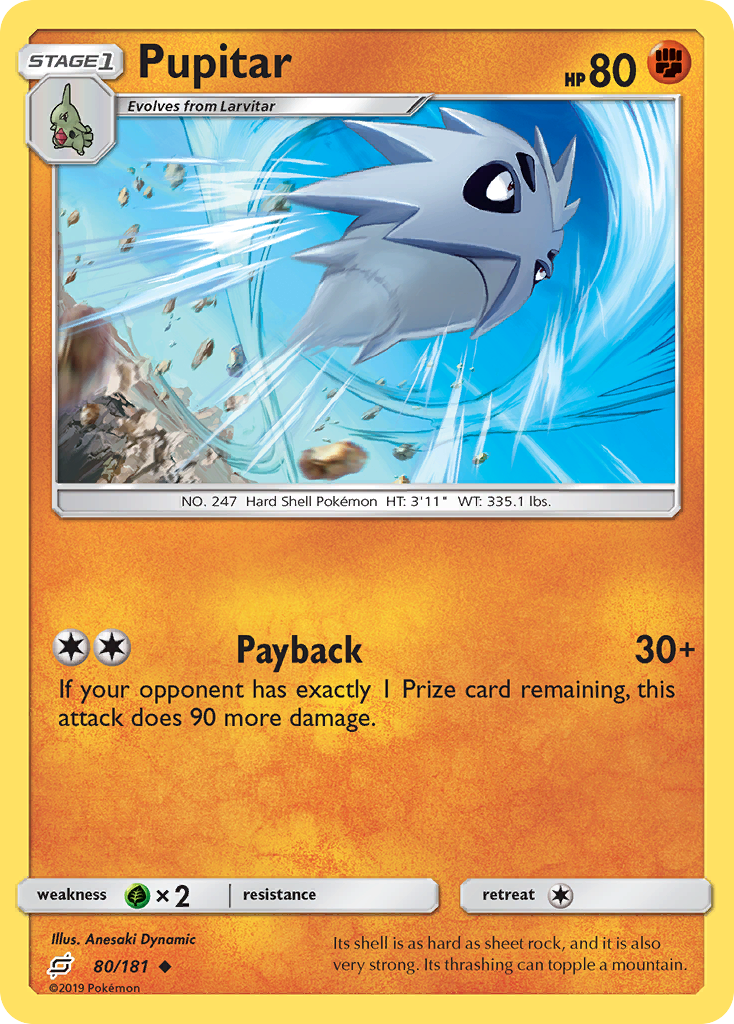 Pupitar 80/181 English Pokémon card from Team Up (2019)