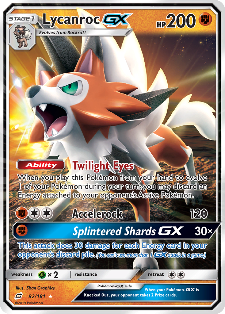 Lycanroc-GX 82/181 English Pokémon card from Team Up (2019)