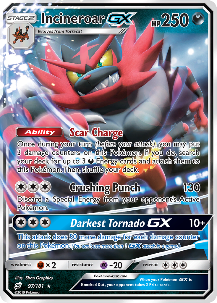 Incineroar-GX 97/181 English Pokémon card from Team Up (2019)