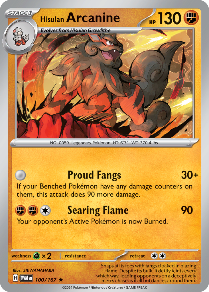Hisuian Arcanine 100/167 — English Pokémon Twilight Masquerade (2024)