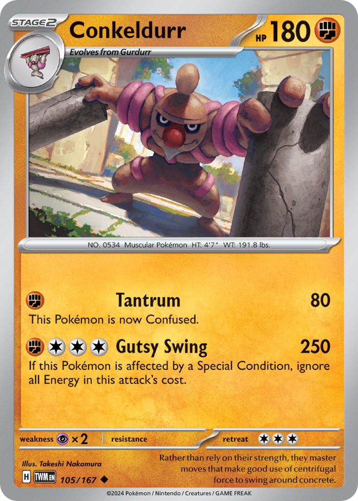 Conkeldurr 105/167 — English Pokémon Twilight Masquerade (2024)