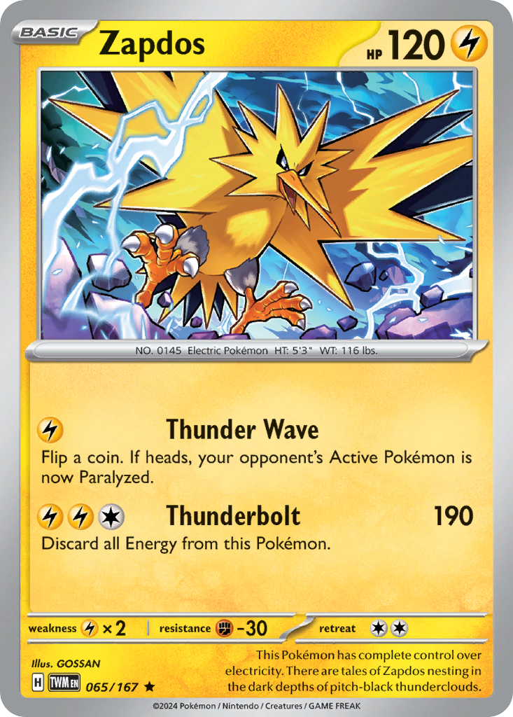 Zapdos 65/167 — English Pokémon Twilight Masquerade (2024)