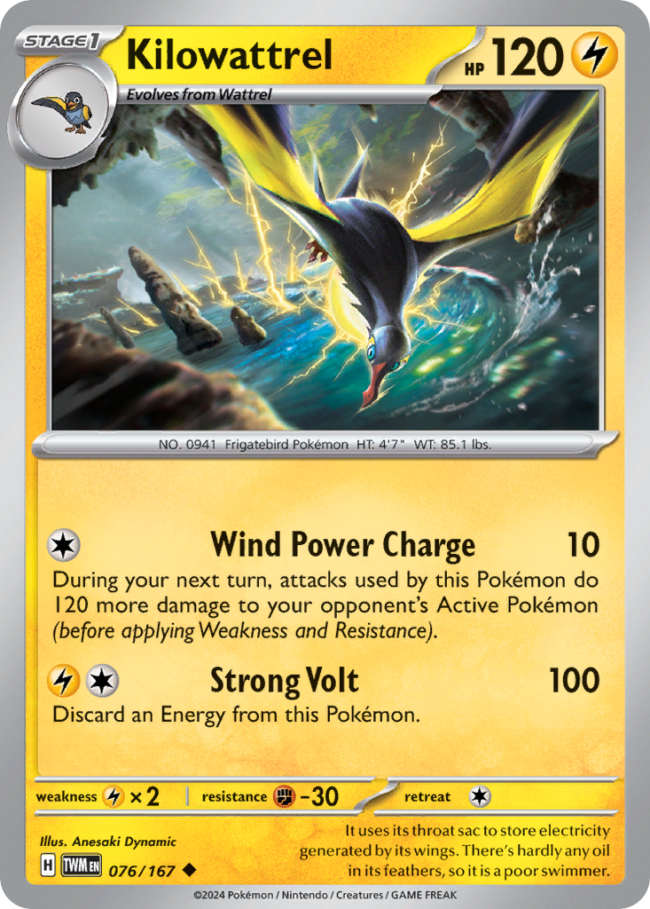 Kilowattrel 76/167 — English Pokémon Twilight Masquerade (2024)