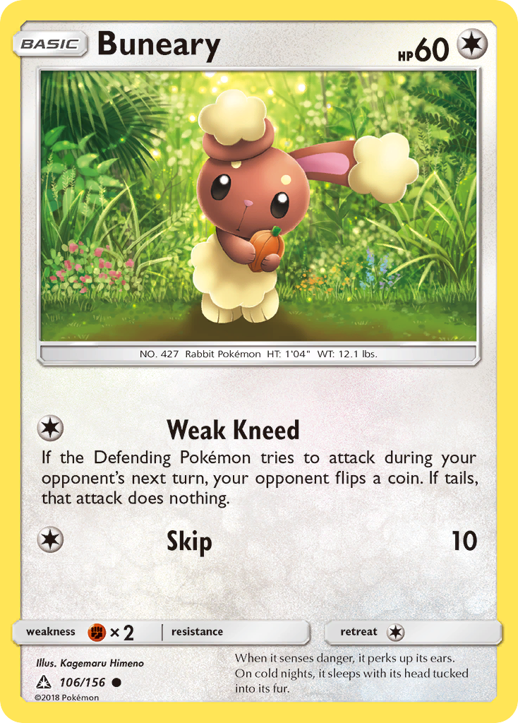 Buneary 106/156 English Pokémon card from Ultra Prism (2018)