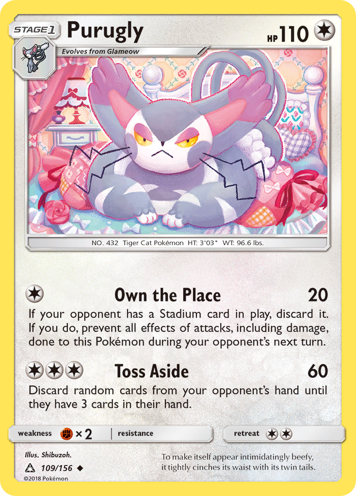 Purugly 109/156 English Pokémon card from Ultra Prism (2018)