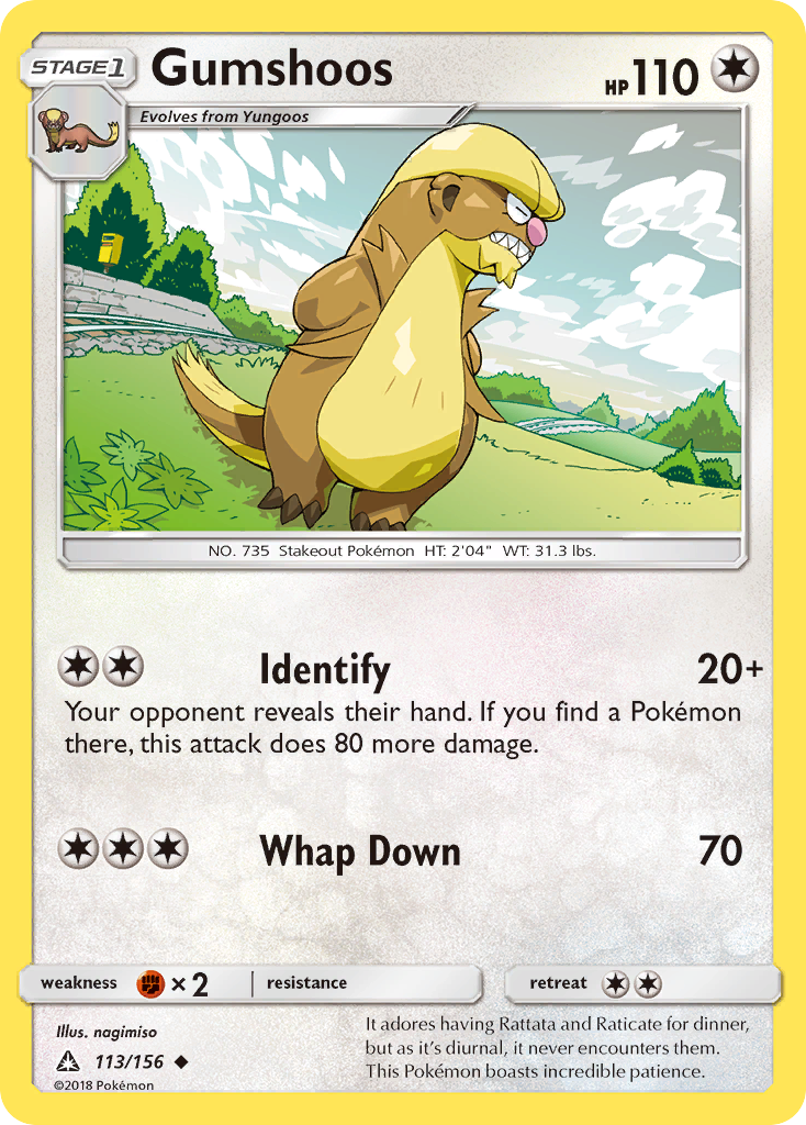 Gumshoos 113/156 English Pokémon card from Ultra Prism (2018)