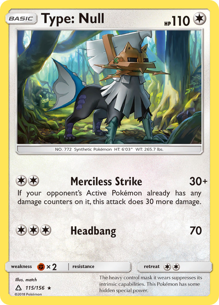 Type: Null 115/156 English Pokémon card from Ultra Prism (2018)
