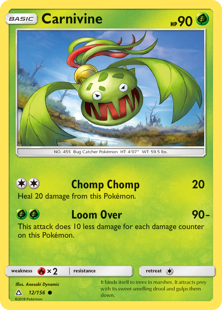 Carnivine 12/156 English Pokémon card from Ultra Prism (2018)