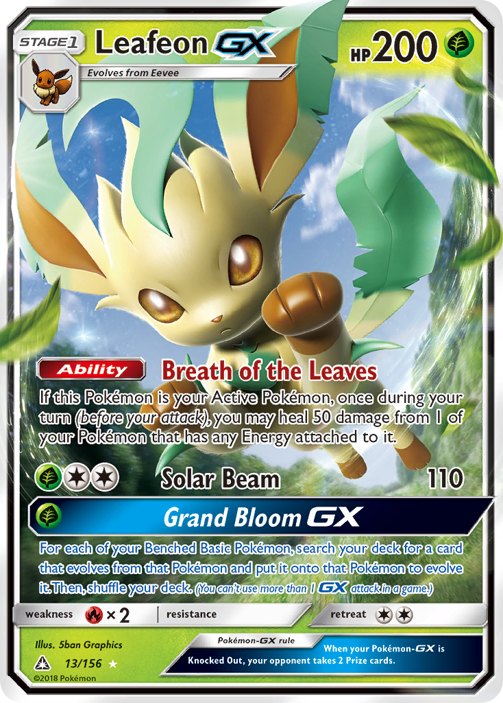Leafeon-GX 13/156 English Pokémon card from Ultra Prism (2018)