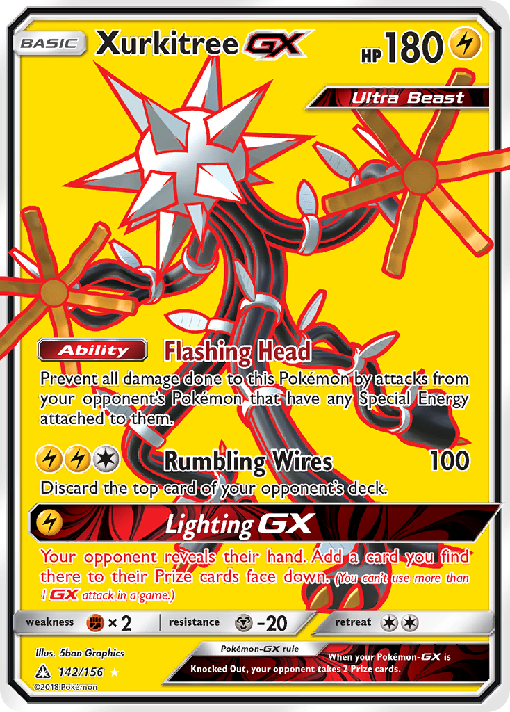 Xurkitree-GX 142/156 English Pokémon card from Ultra Prism (2018)