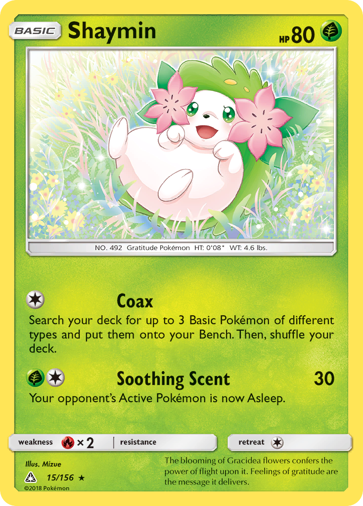 Shaymin 15/156 English Pokémon card from Ultra Prism (2018)