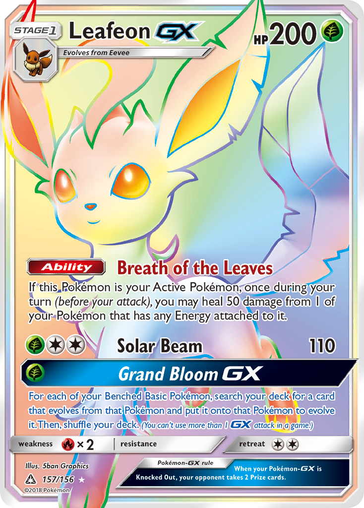 Leafeon-GX 157/156 English Pokémon card from Ultra Prism (2018)