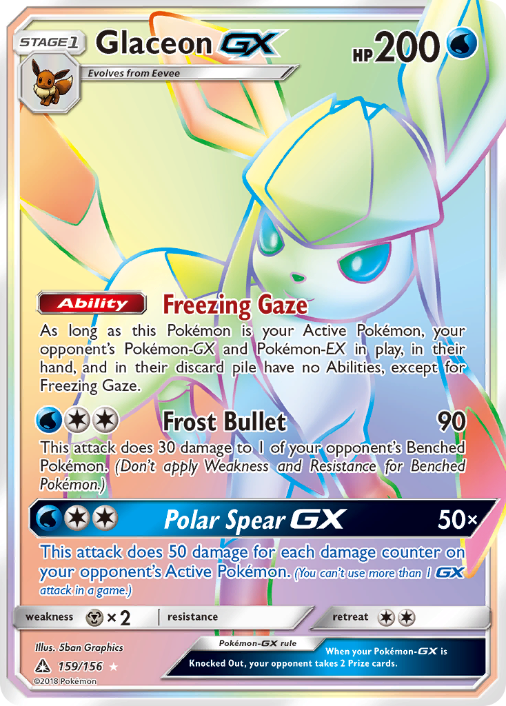 Glaceon-GX 159/156 English Pokémon card from Ultra Prism (2018)