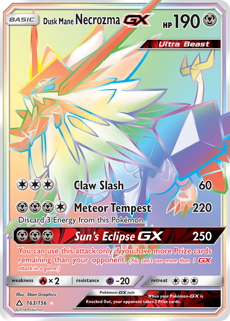 Dusk Mane Necrozma-GX 163/156 English Pokémon card from Ultra Prism (2018)