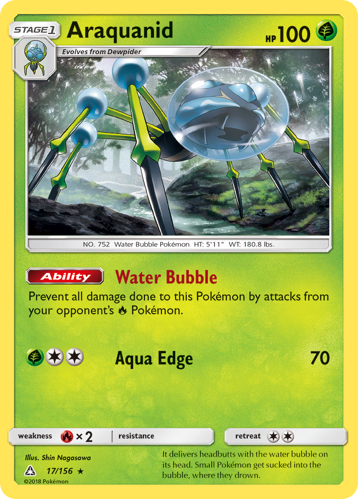 Araquanid 17/156 English Pokémon card from Ultra Prism (2018)