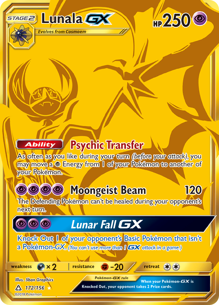 Lunala-GX 172/156 English Pokémon card from Ultra Prism (2018)