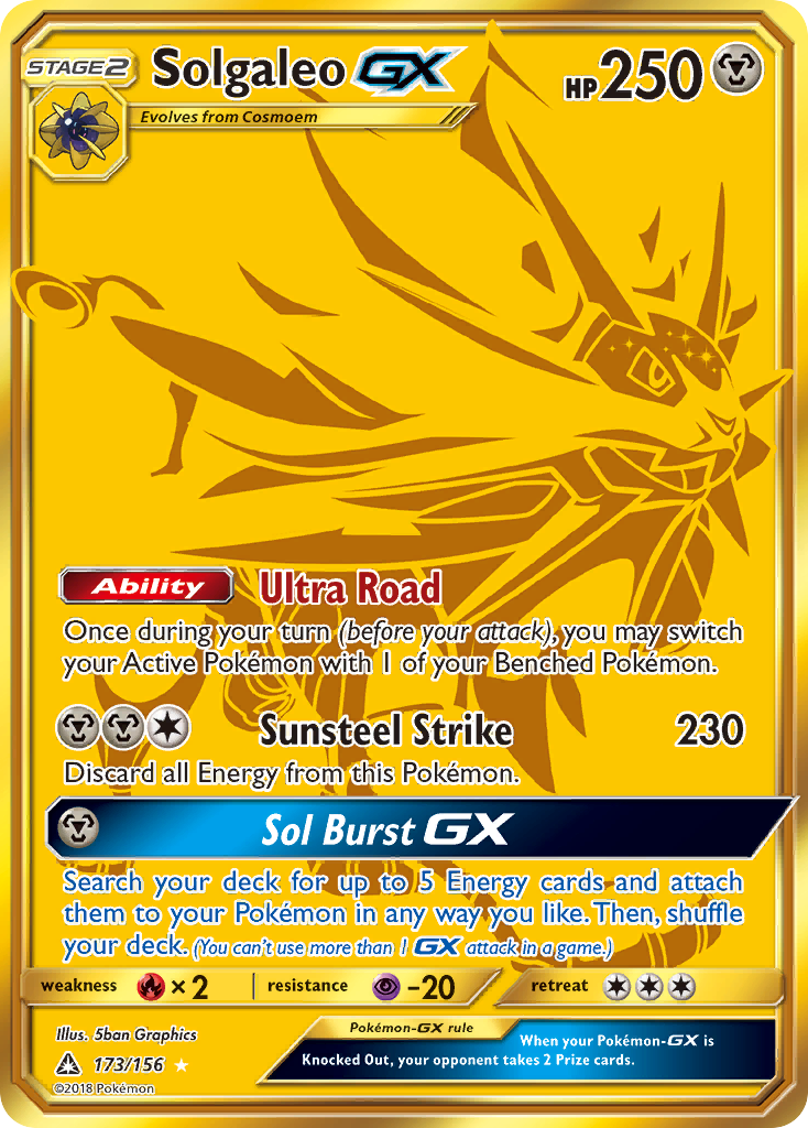 Solgaleo-GX 173/156 English Pokémon card from Ultra Prism (2018)