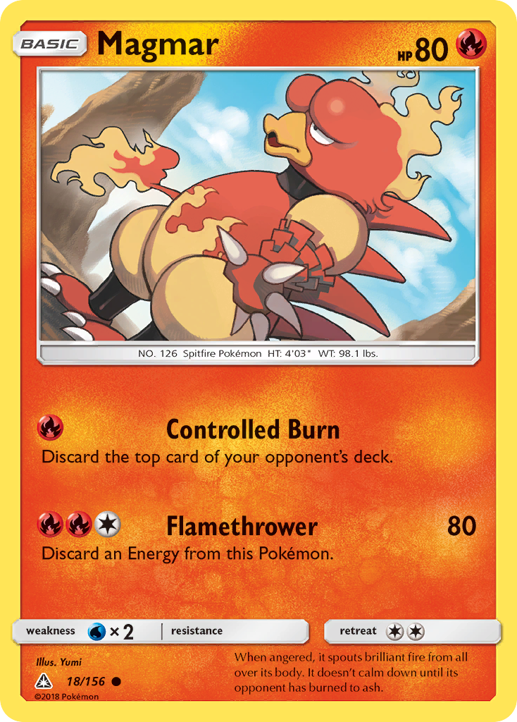 Magmar 18/156 English Pokémon card from Ultra Prism (2018)