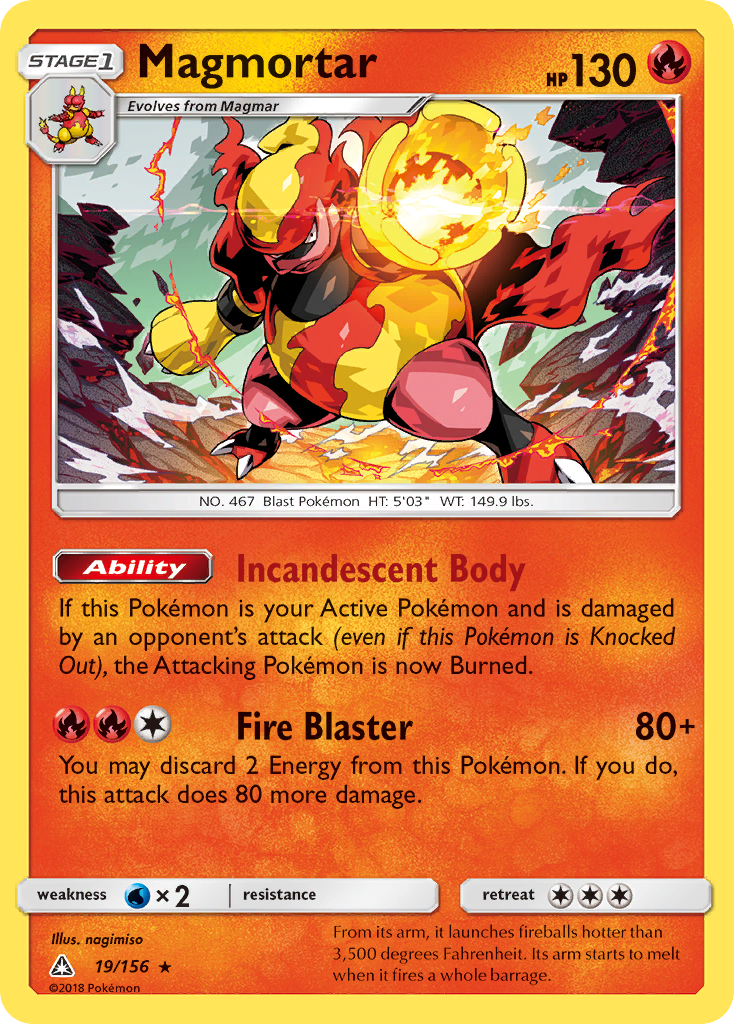 Magmortar 19/156 English Pokémon card from Ultra Prism (2018)
