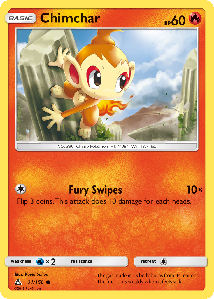 Chimchar 21/156 English Pokémon card from Ultra Prism (2018)