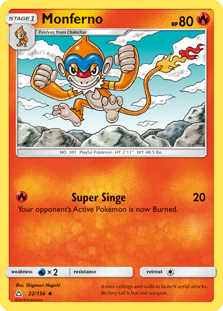 Monferno 22/156 English Pokémon card from Ultra Prism (2018)
