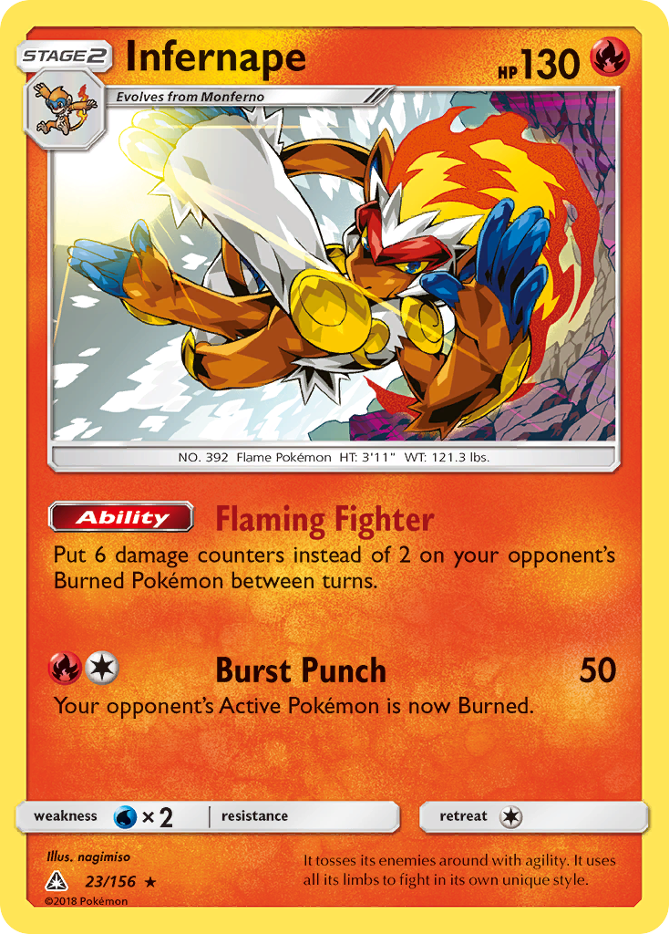 Infernape 23/156 English Pokémon card from Ultra Prism (2018)