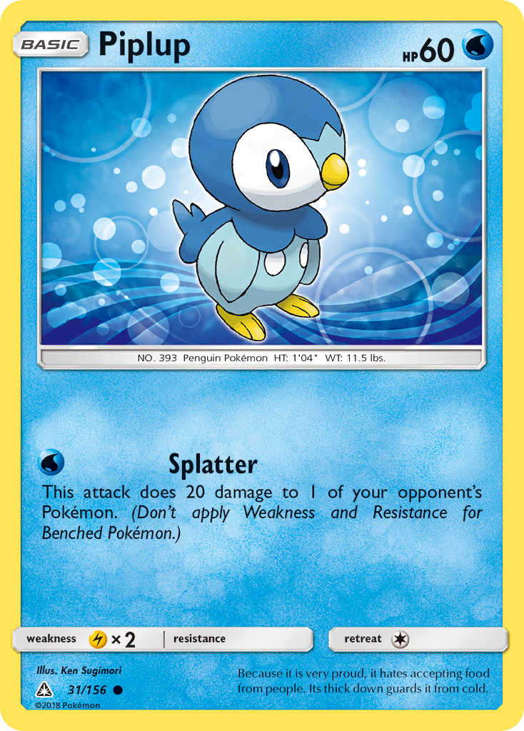 Piplup 31/156 English Pokémon card from Ultra Prism (2018)