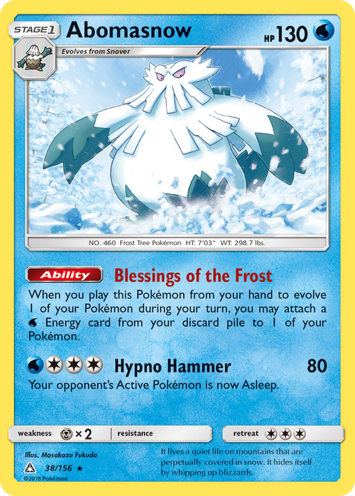 Abomasnow 38/156 English Pokémon card from Ultra Prism (2018)