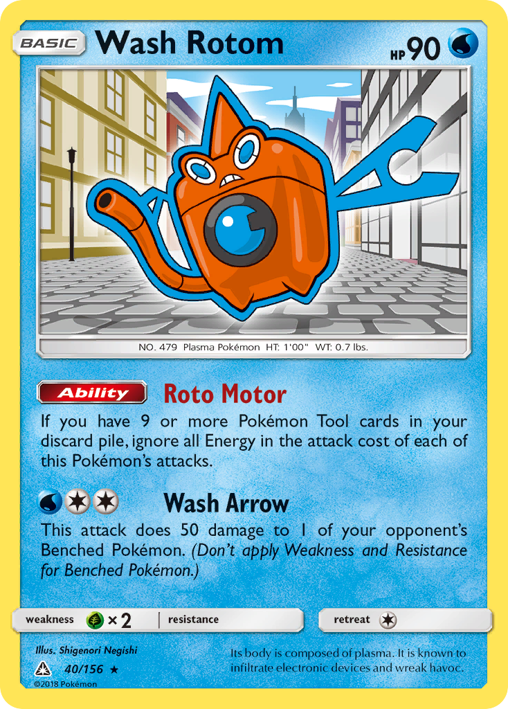 Wash Rotom 40/156 English Pokémon card from Ultra Prism (2018)