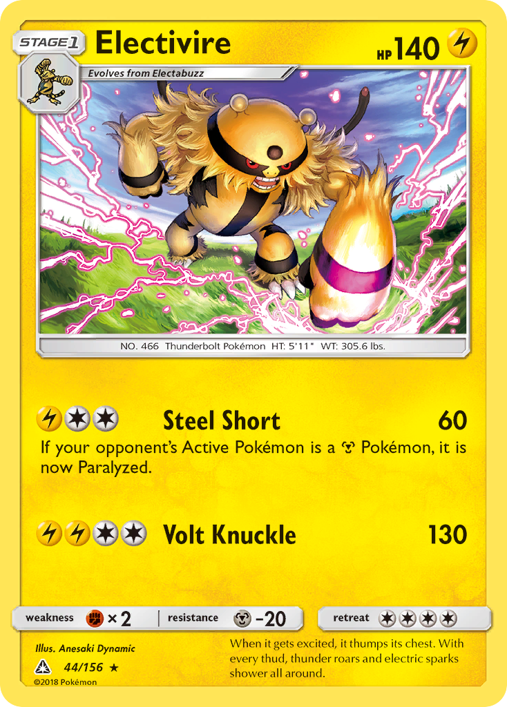 Electivire 44/156 English Pokémon card from Ultra Prism (2018)