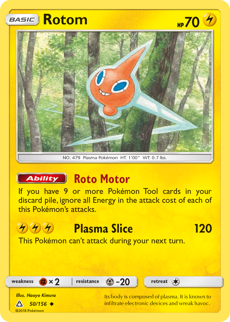 Rotom 50/156 English Pokémon card from Ultra Prism (2018)