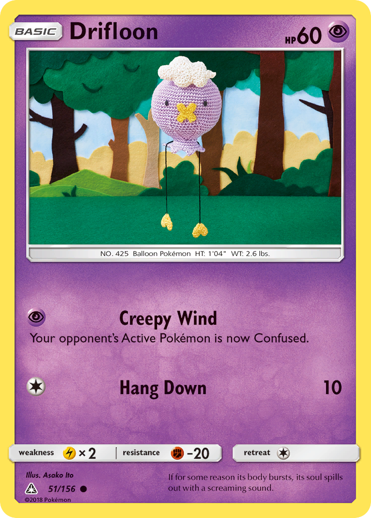 Drifloon 51/156 English Pokémon card from Ultra Prism (2018)
