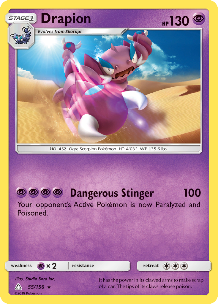 Drapion 55/156 English Pokémon card from Ultra Prism (2018)