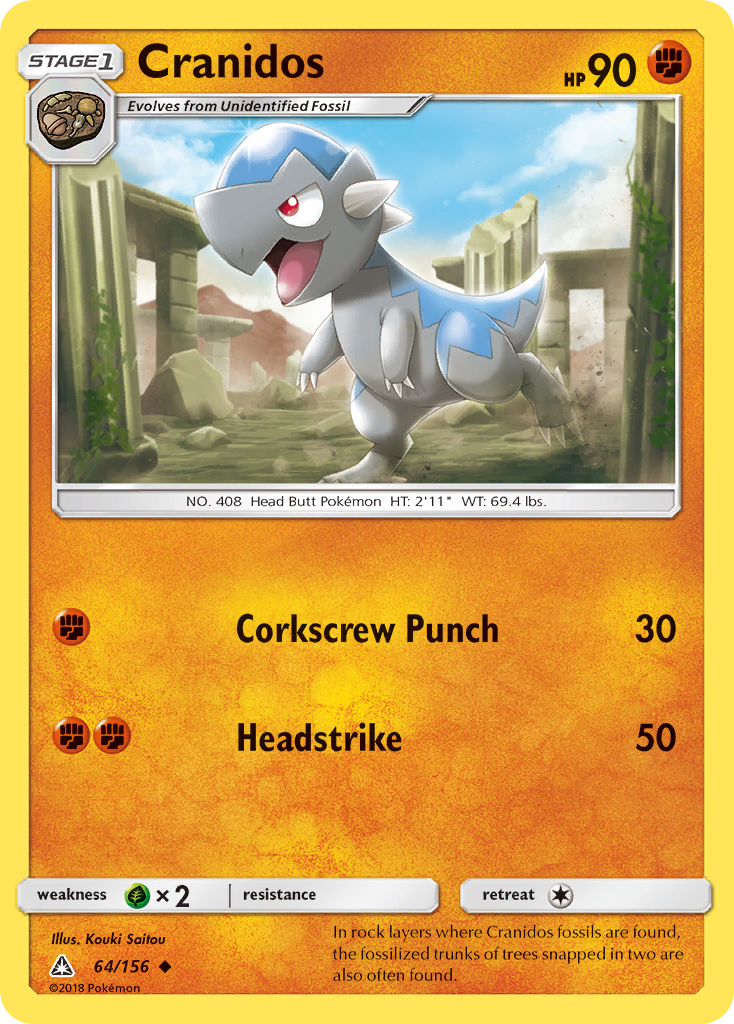 Cranidos 64/156 English Pokémon card from Ultra Prism (2018)