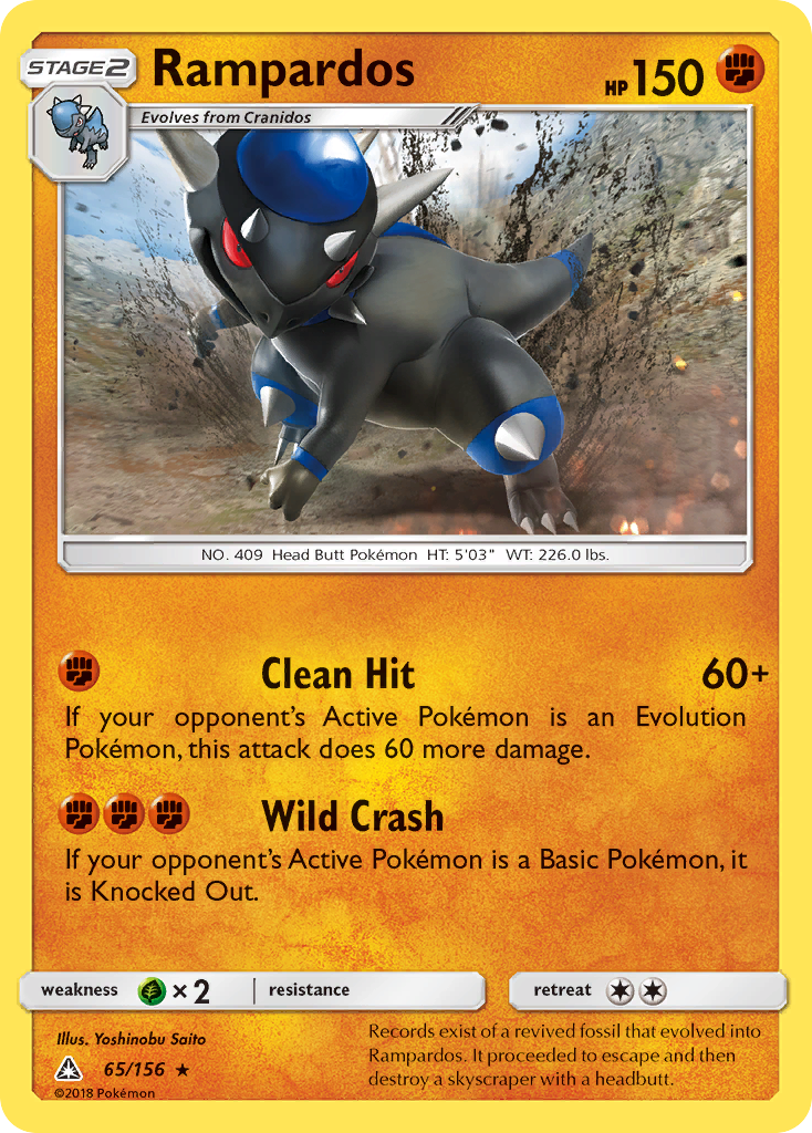 Rampardos 65/156 English Pokémon card from Ultra Prism (2018)