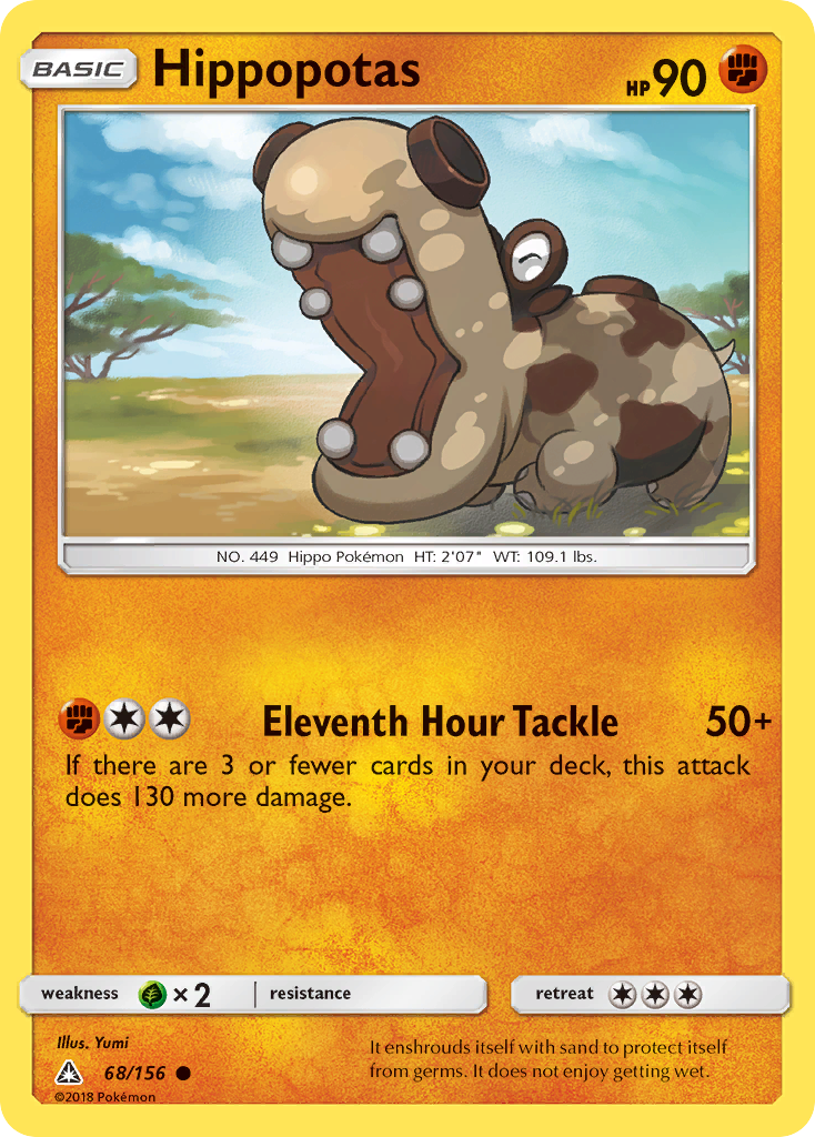 Hippopotas 68/156 English Pokémon card from Ultra Prism (2018)