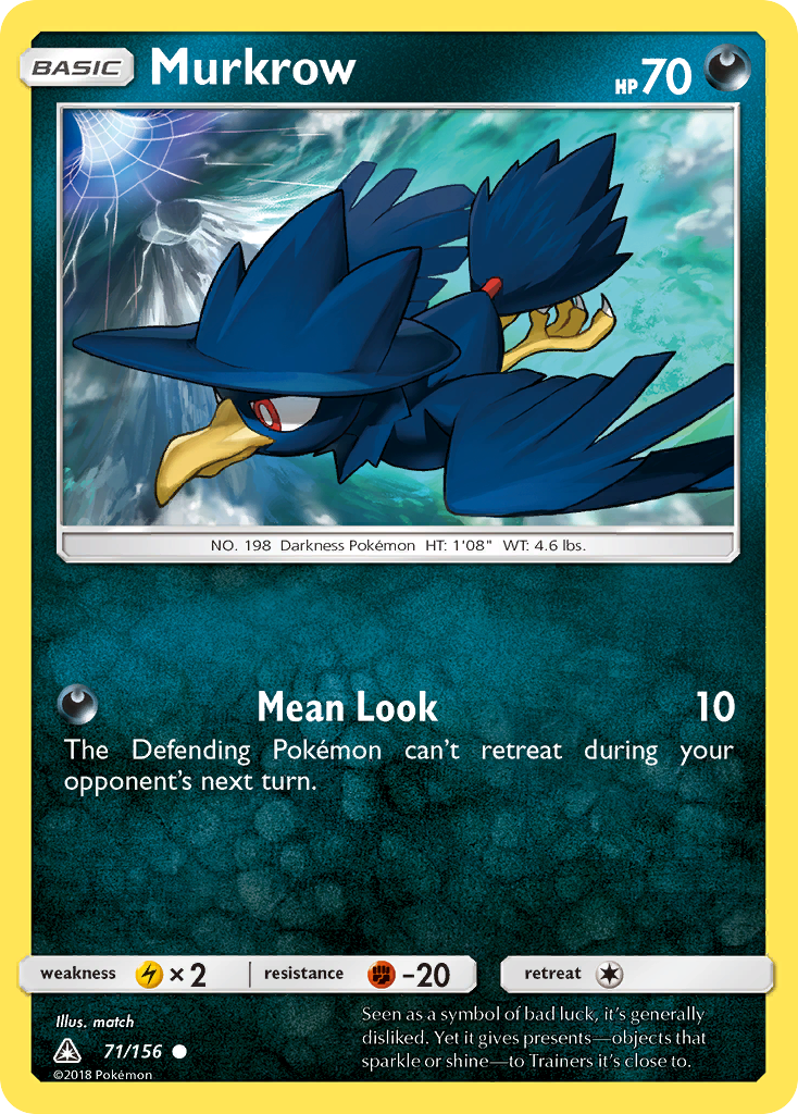 Murkrow 71/156 English Pokémon card from Ultra Prism (2018)