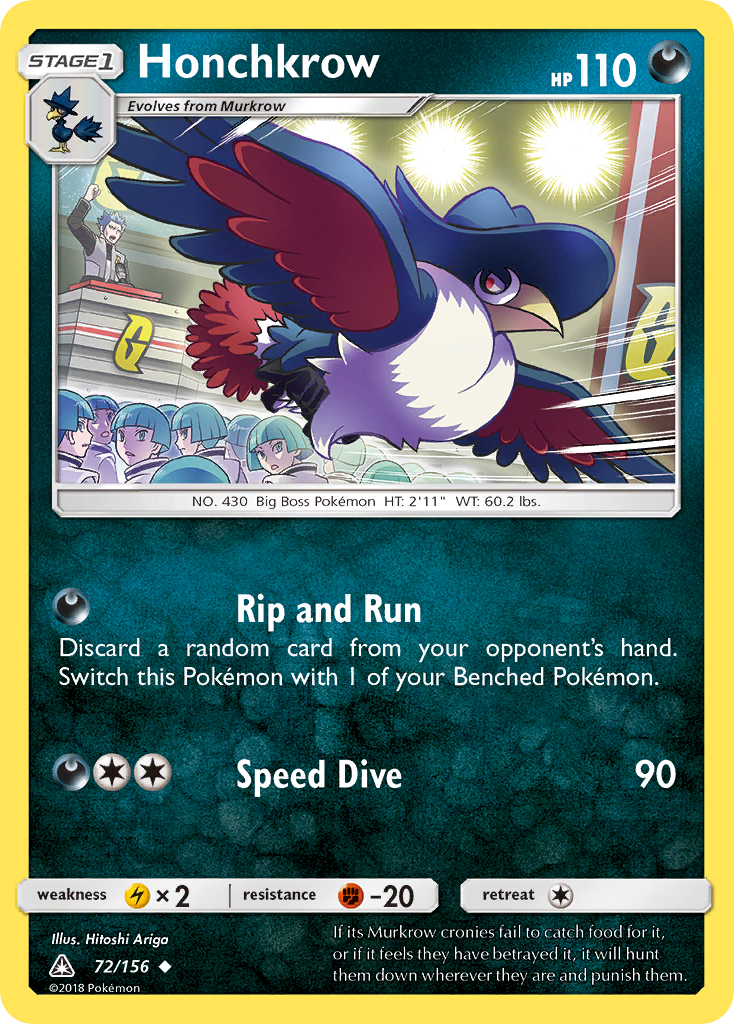 Honchkrow 72/156 English Pokémon card from Ultra Prism (2018)
