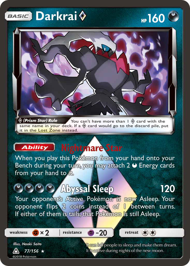 Darkrai ◇ 77/156 English Pokémon card from Ultra Prism (2018)
