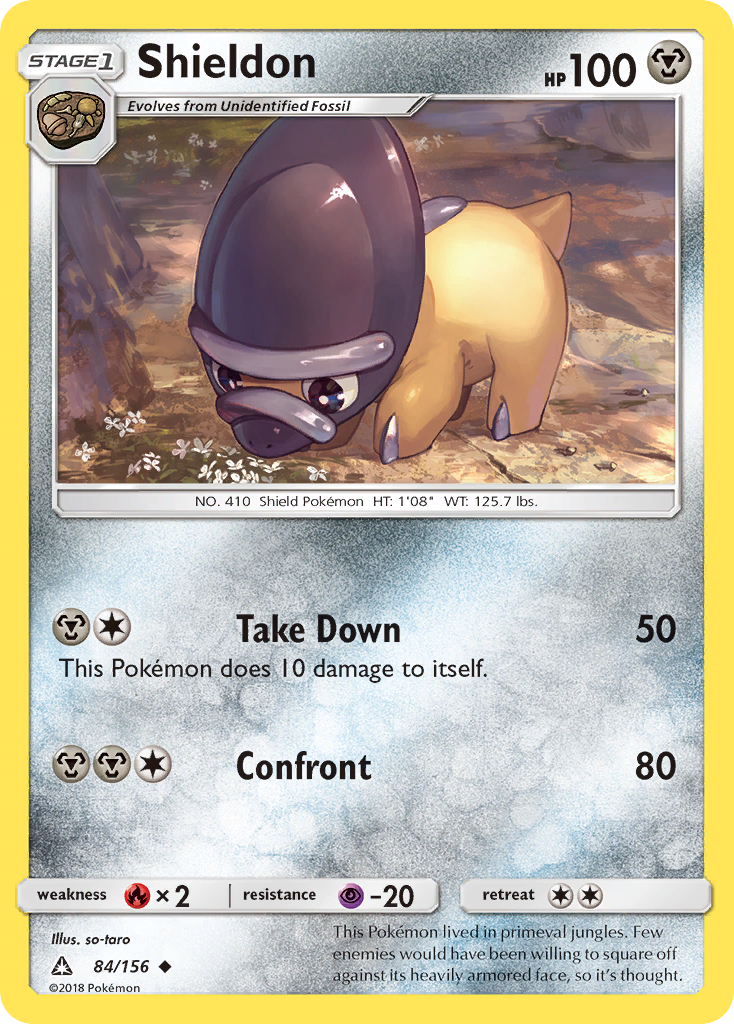 Shieldon 84/156 English Pokémon card from Ultra Prism (2018)
