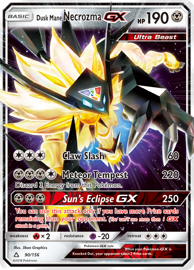 Dusk Mane Necrozma-GX 90/156 English Pokémon card from Ultra Prism (2018)