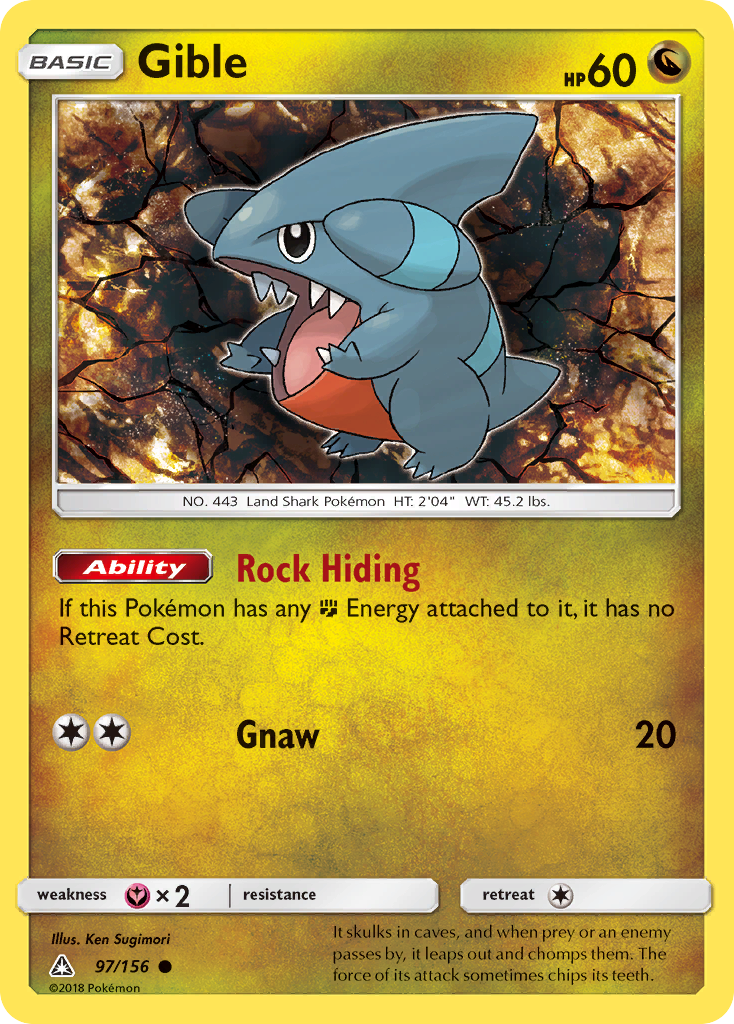 Gible 97/156 English Pokémon card from Ultra Prism (2018)