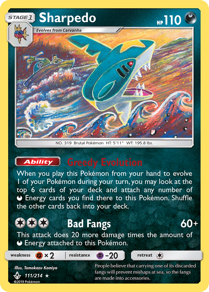 Sharpedo 111/214 English Pokémon card from Unbroken Bonds (2019)