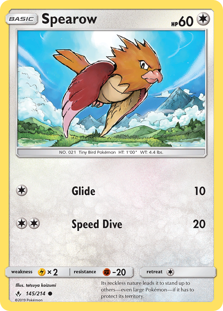 Spearow 145/214 English Pokémon card from Unbroken Bonds (2019)